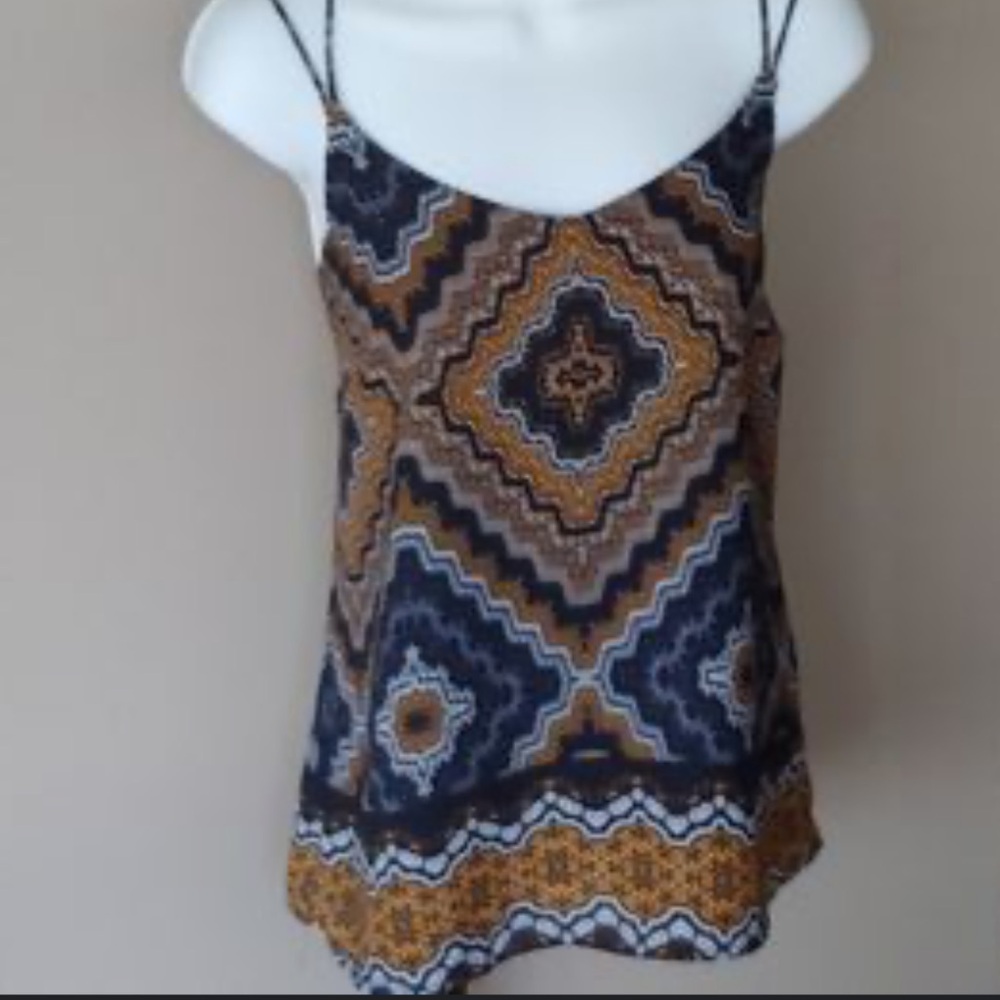 Le Chateau Charming Navy Blue and Golden Yellow Geometric Camisole Size Small